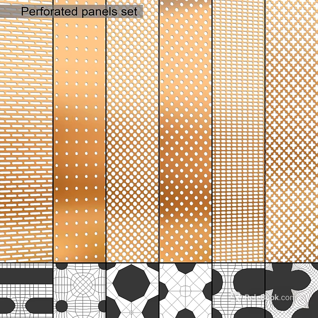 Gold Wall Decor With Geometric Patterns Dots Grids And Diamond Shapes For Interior Decoration 3d model 