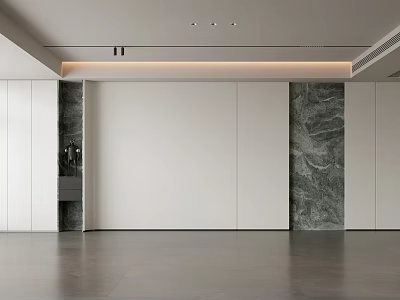 Modern Living Room Interior Design With Marble Accent Walls And White Panels 3d model
