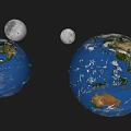Detailed Earth And Moon Views In Starry Space Background With Different Perspectives
