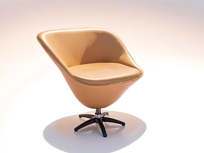 Light Brown Leather Bar Stool With Curved Design And Black Metal Swivel Base 3d model