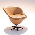 Light Brown Leather Bar Stool With Curved Design And Black Metal Swivel Base