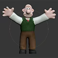 Cheerful Cartoon Character Figurine With Open Arms Green Vest White Shirt And Brown Pants