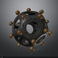 Decorative Sphere Sculpture With Circular Holes And Metallic Golden Balls Ornate Design