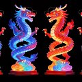 Colorful Lighted Dragon Art Installations With Vibrant Hues And Cloud Bases