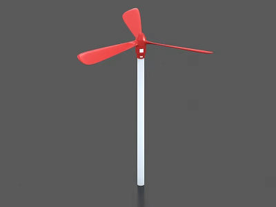Red Windmill With Three Red Blades And White Pole On Gray Background 3d model