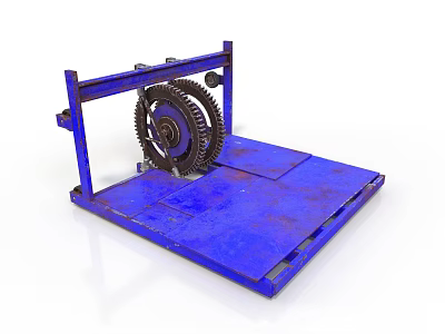 Industrial style gear device gear metal frame blue platform mechanical transmission device industrial industrial equipment industrial facilities industrial goods equipment 3d model