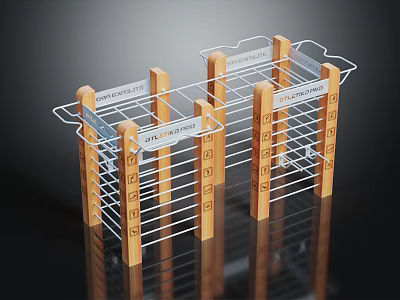 Wooden Kitchen Storage Rack With Metal Bars Multiple Layers And Labels For Utensil Organization 3d model