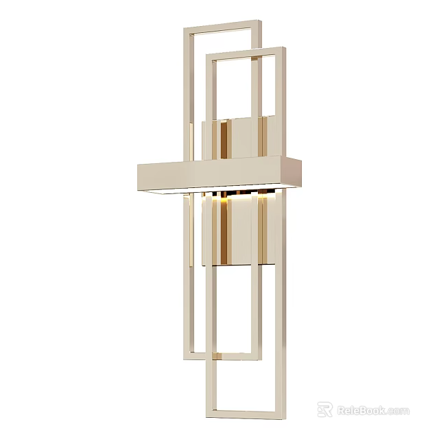 Modern Geometric Wall Lamp With Linear Metal Frame And Gold Finish Design 3d model 