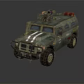 Green Military Vehicle With Roof Mounted Equipment Red Components And Number 44