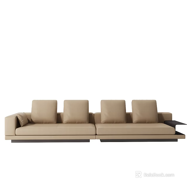 Beige Sectional Sofa With Modular Design Wooden Base And Side Table 3d model