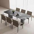 Modern Dining Table Set With Marble Top And Six Minimalist Chairs 3d model