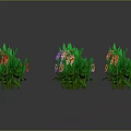 Green Plants With Different Sizes Shapes And Yellow Flowers Arranged On Gray Background With Reflections