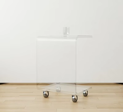 Modern Transparent Acrylic Side Table With Wheels For Living Room Interior Decor 3d model