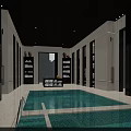 Relaxing SPA Sauna Environment With Indoor Pool Jacuzzi Wooden Decor And Ambient Lighting