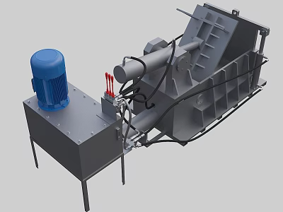 Industrial Processing Equipment With Blue Motor Metal Frame And Hydraulic Pipes 3d model