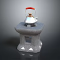 Silver Teapot With Red Handle On Gray Stone Base Featuring Geometric Hollow Design
