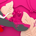 Pink Themed Paper Cut Art With Princess In Red Dress And Flowers
