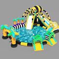 Vibrant Inflatable Play Equipment Featuring Bee Shaped Slide Water Pool And Palm Tree Decorations
