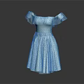 Light Blue Off Shoulder Dress With Frilled Sleeves And Sparkling Flared Skirt