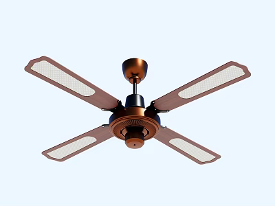 Modern Ceiling Air Cooling Fan With Four Brown Mesh Blades And Copper Motor 3d model