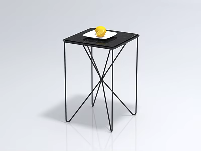 Modern Black Coffee Table With Metal Frame And White Plate Holding Yellow Lemon 3d model