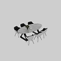 Modern Oval Marble Top Dining Table With Black White Chairs And Potted Plant