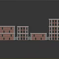 3D Model of Red Brick Buildings With Multiple Structures Gray Roofs and Open Space 3d model