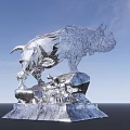 Silver Metallic Rhinoceros Sculpture Standing On Rocky Base Under Blue Sky