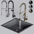 Modern Kitchen Faucet With Pull Down Sprayer And Black Sink Water Flow 3d model