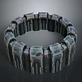 Metallic Circular Industrial Ring Structure With Textured Surface And Geometric Design
