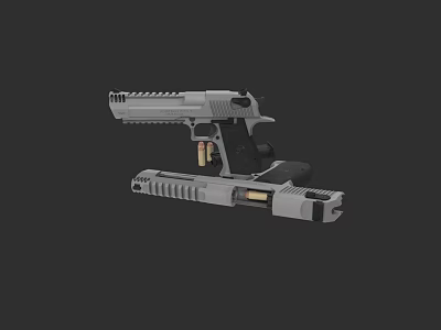 3D Rendered Disassembled Metal Pistol with Magazine and Bullets on Dark Background 3d model