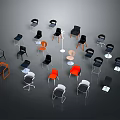 Modern Armchairs In Black White Orange Colors With Various Designs Arranged In Circle
