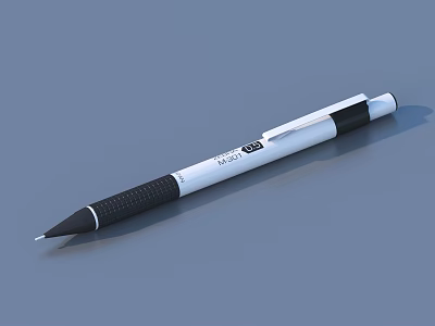 Retractable Writing Pen With White Barrel Black Textured Grip For Everyday Office And School Supplies 3d model