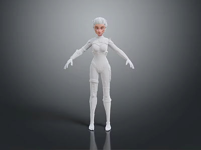 Futuristic 3D Female Character Model With White Tight Suit Standing Pose 3d model