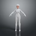 Futuristic 3D Female Character Model With White Tight Suit Standing Pose