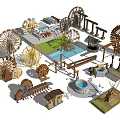 Traditional Garden Ornaments Collection Featuring Water Wheels Pavilions Bridges And Ponds