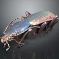 Shiny Metallic Beetle With Iridescent Green And Blue Body And Long Antennae