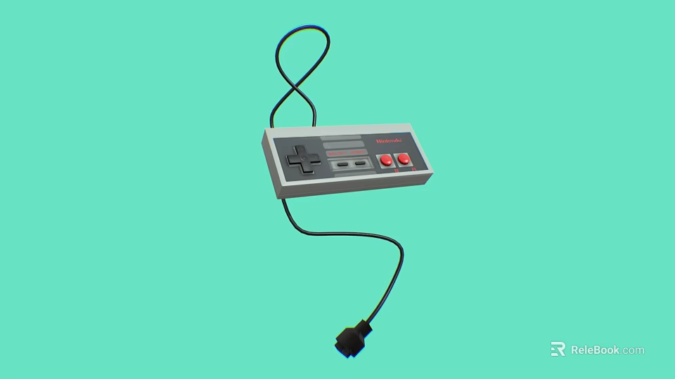Classic Retro Game Controller Entertainment Electronics with Red Buttons and Connected Cable for Gaming Enthusiasts 3d model 