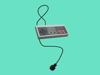 Classic Retro Game Controller Entertainment Electronics with Red Buttons and Connected Cable for Gaming Enthusiasts 3d model