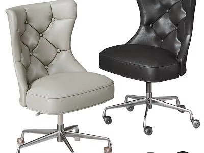Light Gray And Black Diamond Tufted Leather Office Chair With Metal Base And Swivel Wheels 3d model