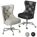 Light Gray And Black Diamond Tufted Leather Office Chair With Metal Base And Swivel Wheels