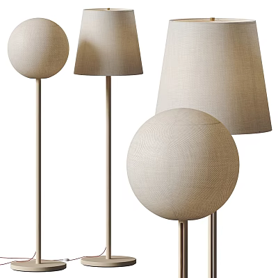 Elegant Modern Floor Lamps With Linen Shades And Brass Poles Design 3d model