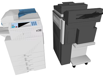 Office Multifunctional Printers And Copiers White Black With Paper Trays Control Panel And Wheels 3d model