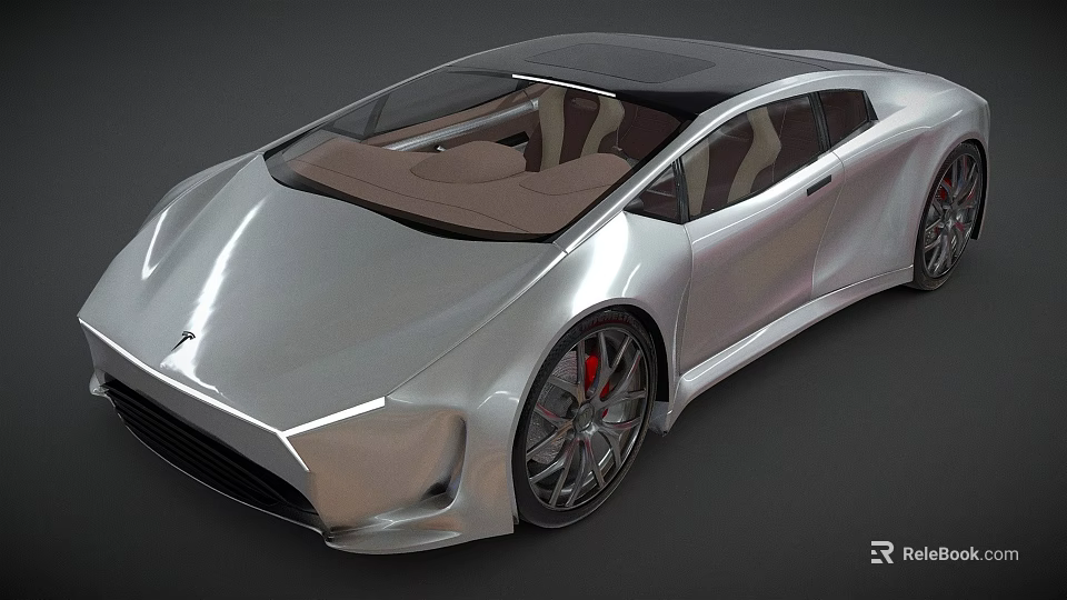 Futuristic Silver Sports Car With Sleek Design Transparent Roof And Brown Seats 3d model 