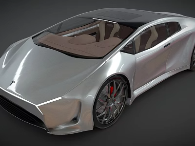 Futuristic Silver Sports Car With Sleek Design Transparent Roof And Brown Seats 3d model