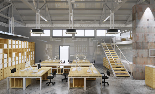 Industrial LOFT public office area 3d model