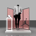 Mannequin In White Jacket Black Pants With Shoes Display Red Striped Screen Jordan Silhouette
