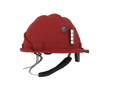 Red Safety Helmet With Headlamp For Protective Workwear Gear And Adjustment Strap 3d model