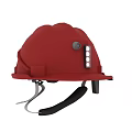 Red Safety Helmet With Headlamp For Protective Workwear Gear And Adjustment Strap