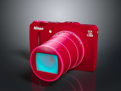 Shopping Mall Store Showcases Red Nikon Camera With 30x Zoom Lens 3d model